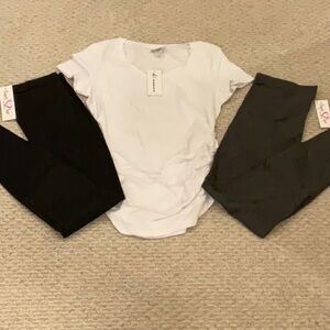 Maternity Bundle White T-Shirt with Black and Gray Leggings Set